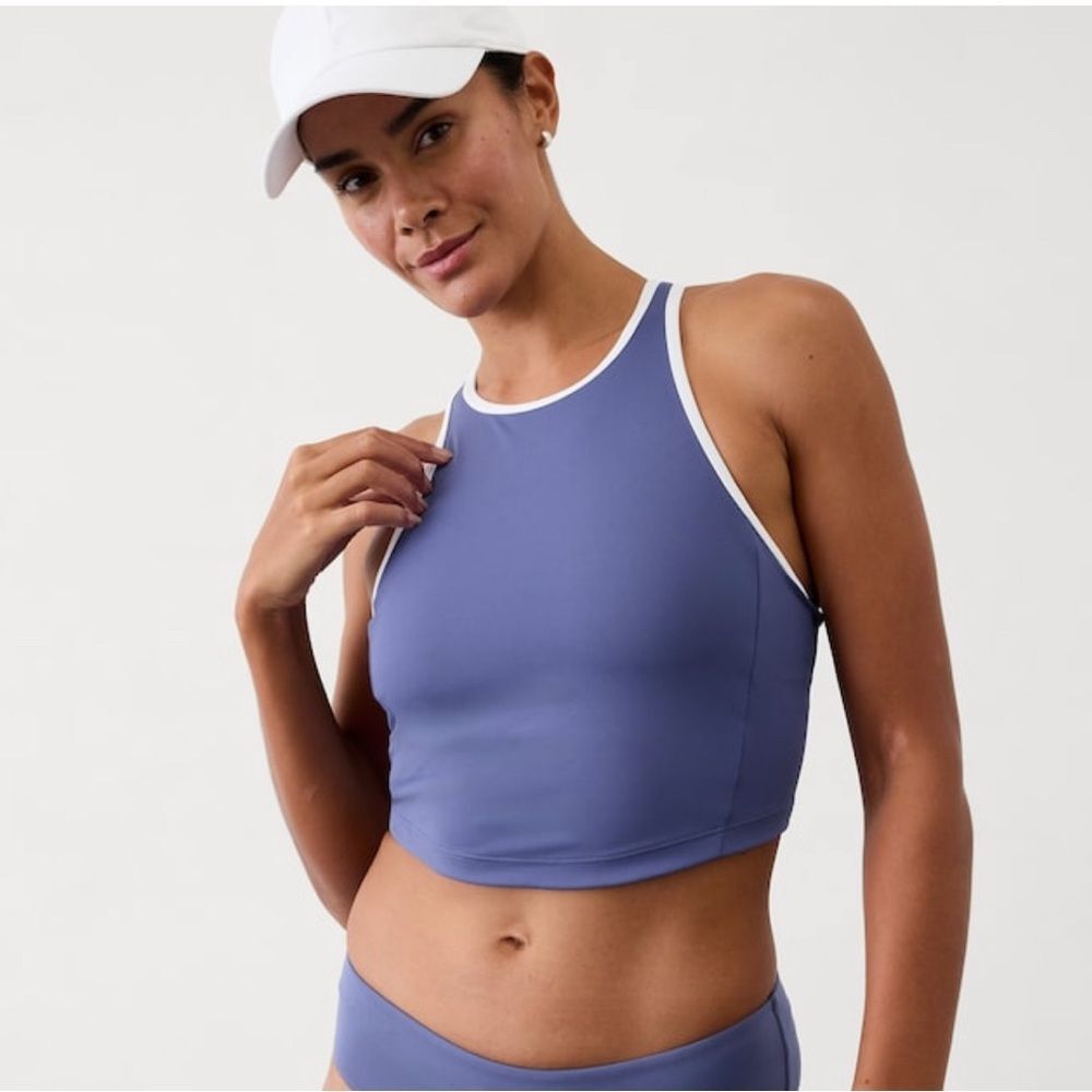 NWT Athleta Seabreeze Crop Bikini Top. Medium  A-C Dusk/White